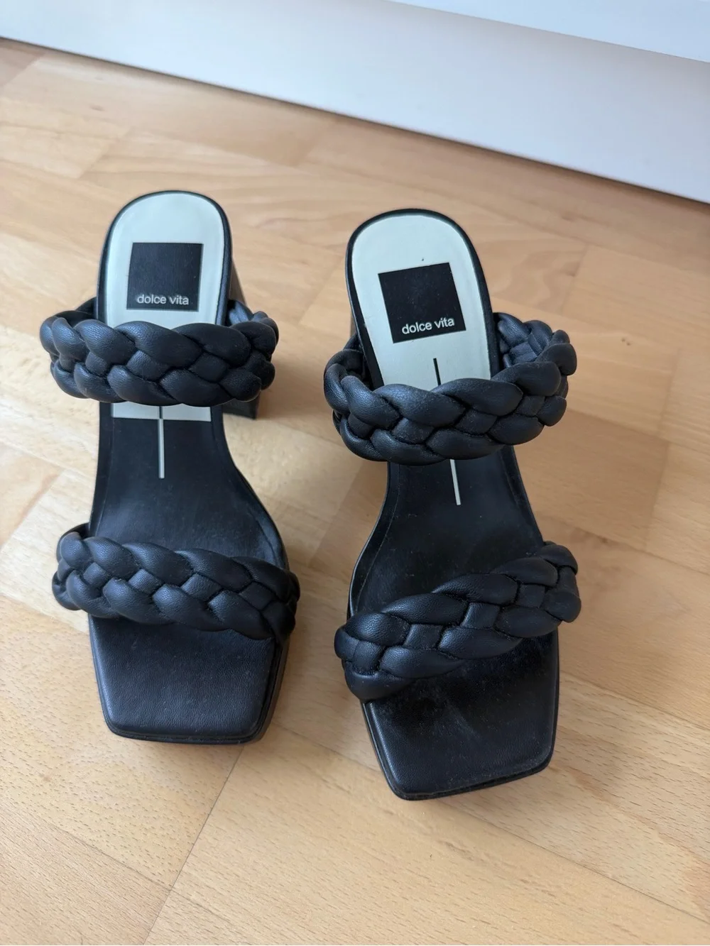 Dolce Vita Black Braided Double-Strap Slide Heels